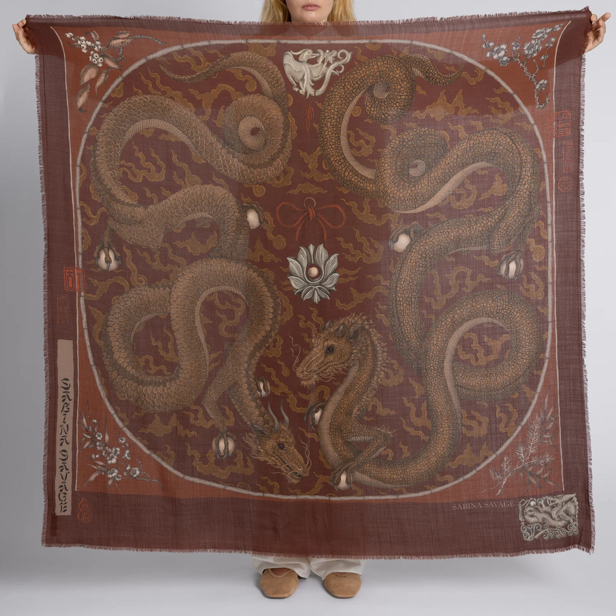 Sabina Savage Chasing The Pearl Wool Silk Shawl 135 Cinnabar & Lacquer-Sabina Savage-Thistle Hill