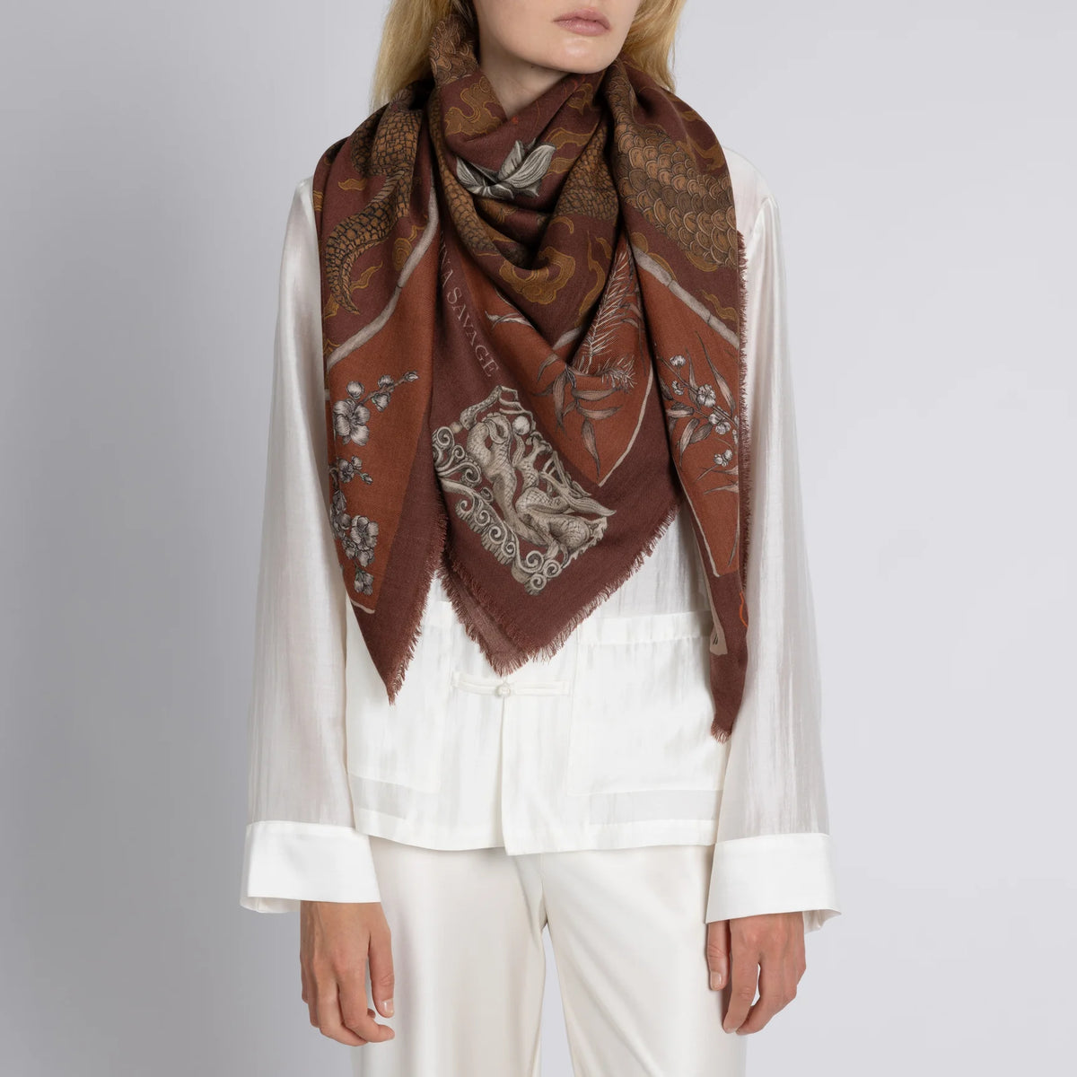 Sabina Savage Chasing The Pearl Wool Silk Shawl 135 Cinnabar & Lacquer-Sabina Savage-Thistle Hill