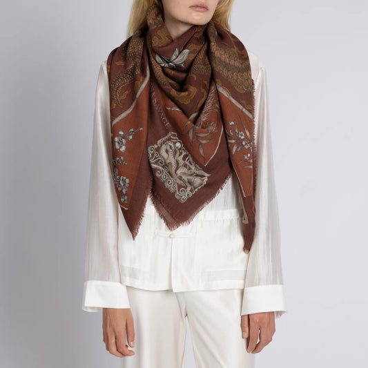 Sabina Savage Chasing The Pearl Wool Silk Shawl 135 Cinnabar & Lacquer-Sabina Savage-Thistle Hill