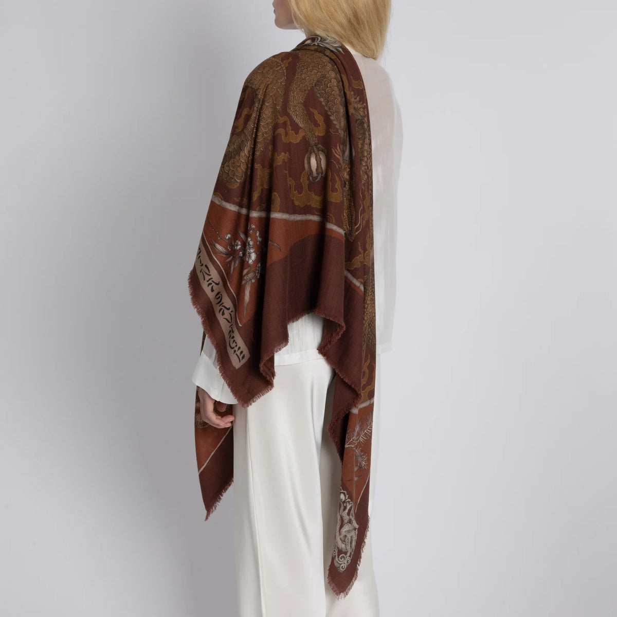 Sabina Savage Chasing The Pearl Wool Silk Shawl 135 Cinnabar & Lacquer-Sabina Savage-Thistle Hill