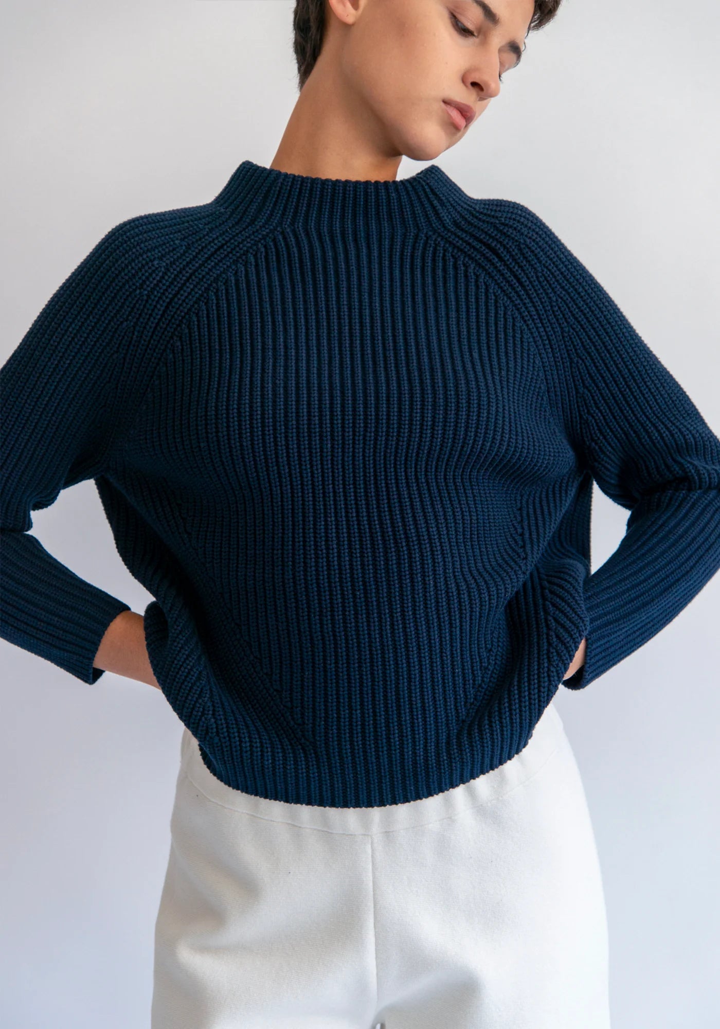 Demylee Daphne Solid Cotton Sweater Navy-Demylee-Thistle Hill