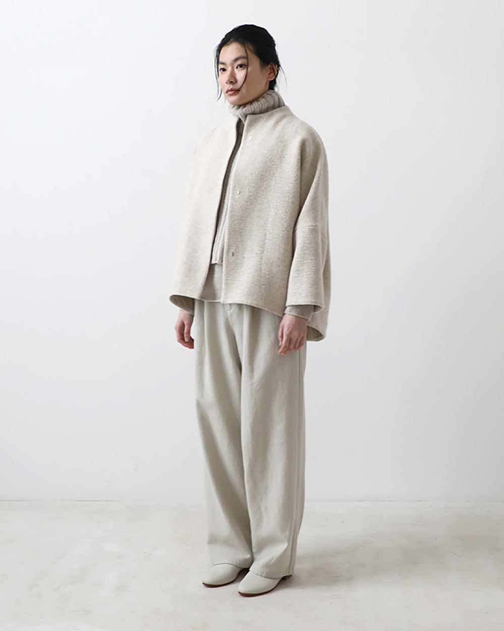 Evam Eva Wool Tweed Short Coat Ivory