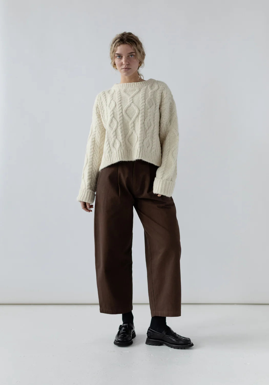 First Rite Crop Cable Alpaca Sweater Ivory-First Rite-Thistle Hill