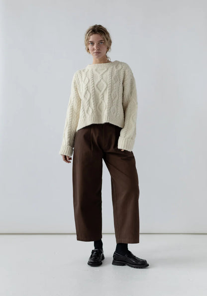 First Rite Crop Cable Alpaca Sweater Ivory-First Rite-Thistle Hill