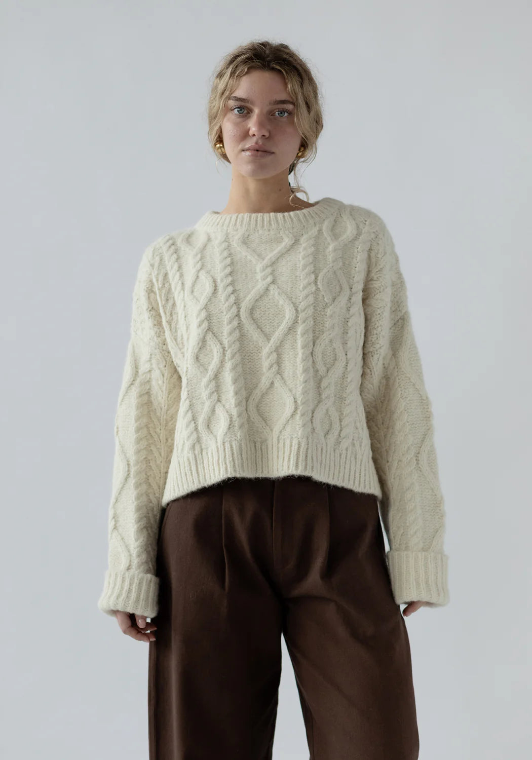 First Rite Crop Cable Alpaca Sweater Ivory-First Rite-Thistle Hill