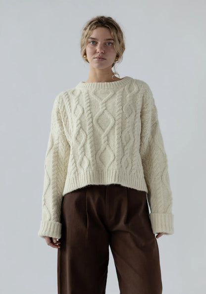 First Rite Crop Cable Alpaca Sweater Ivory-First Rite-Thistle Hill