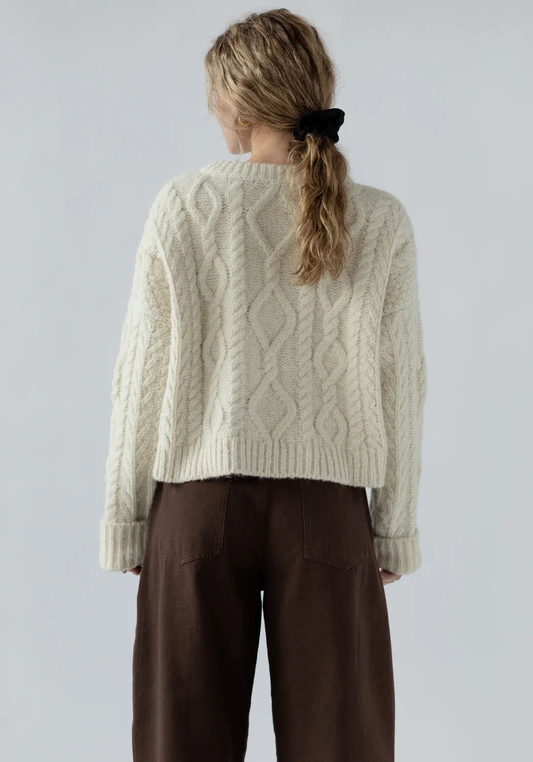 First Rite Crop Cable Alpaca Sweater Ivory-First Rite-Thistle Hill