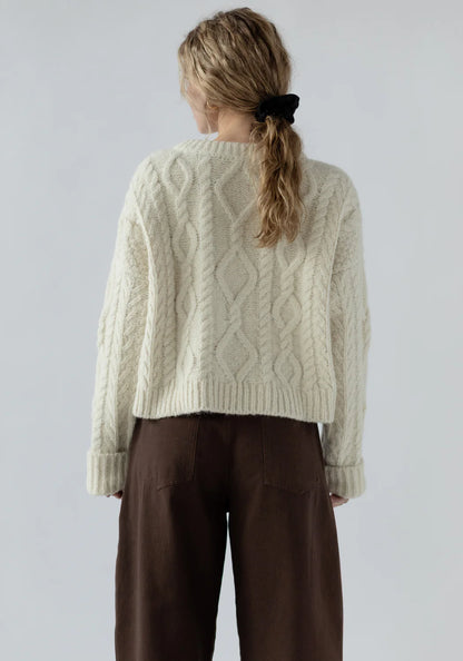 First Rite Crop Cable Alpaca Sweater Ivory-First Rite-Thistle Hill