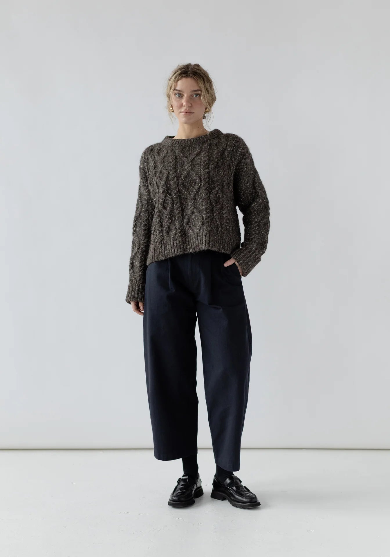 First Rite Crop Cable Alpaca Sweater Charcoal-First Rite-Thistle Hill