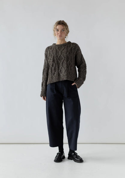 First Rite Crop Cable Alpaca Sweater Charcoal-First Rite-Thistle Hill