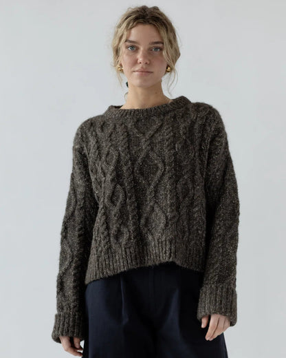First Rite Crop Cable Alpaca Sweater Charcoal-First Rite-Thistle Hill