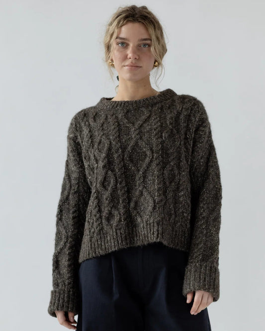 First Rite Crop Cable Alpaca Sweater Charcoal-First Rite-Thistle Hill
