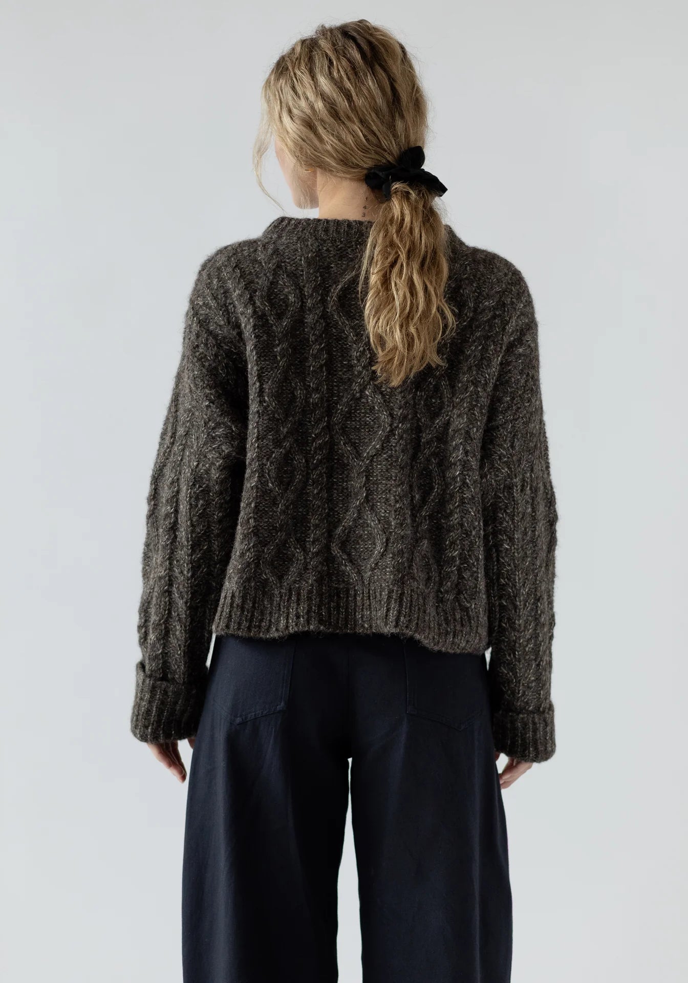 First Rite Crop Cable Alpaca Sweater Charcoal-First Rite-Thistle Hill