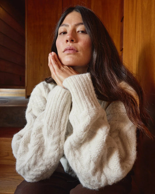First Rite Crop Cable Alpaca Sweater Ivory-First Rite-Thistle Hill