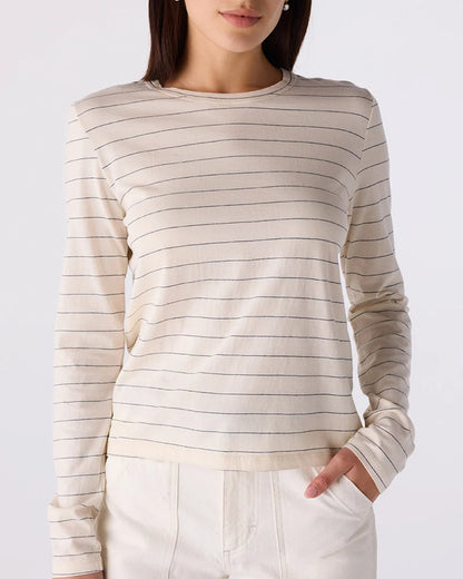 AMO Drew Long Sleeve Tee Bone & Grey Stripe-AMO-Thistle Hill