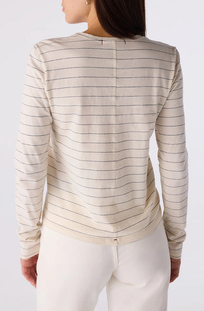 AMO Drew Long Sleeve Tee Bone & Grey Stripe-AMO-Thistle Hill