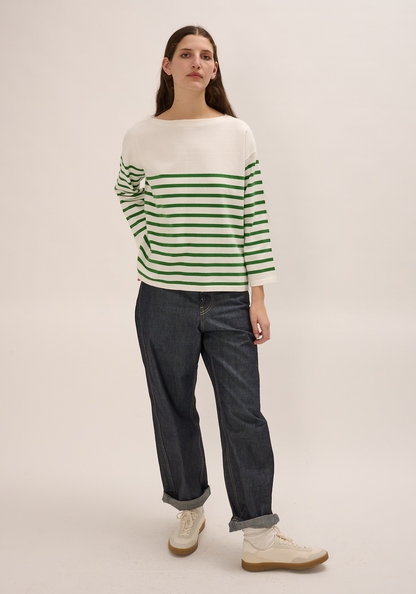 Demylee Barid Stripe Sweater White + Green Grass