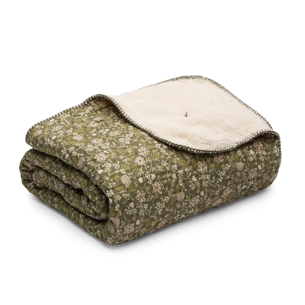 House No.23 Floral Gauze Sherpa Cotton Blanket Moss-House No. 23-Thistle Hill