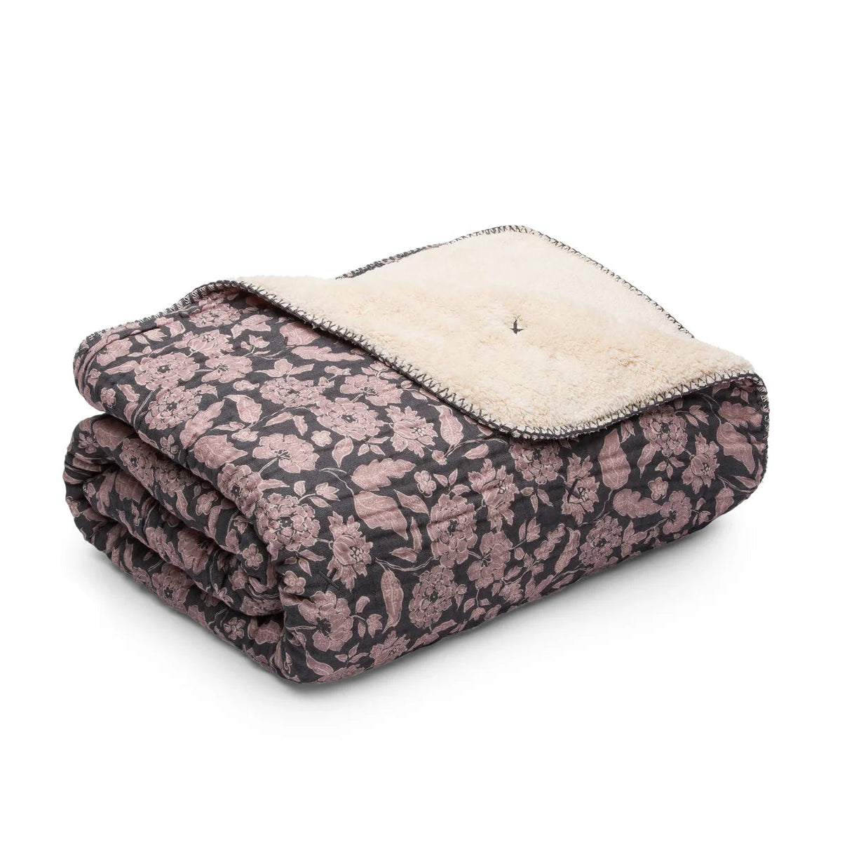 House No.23 Floral Gauze Sherpa Cotton Blanket Anthracite-House No. 23-Thistle Hill
