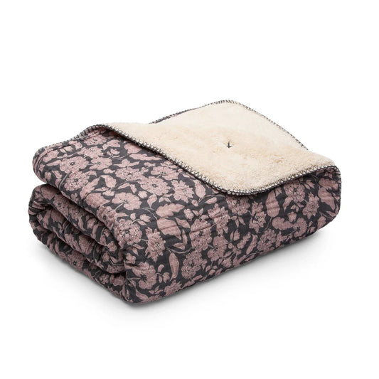 House No.23 Floral Gauze Sherpa Cotton Blanket Anthracite-House No. 23-Thistle Hill