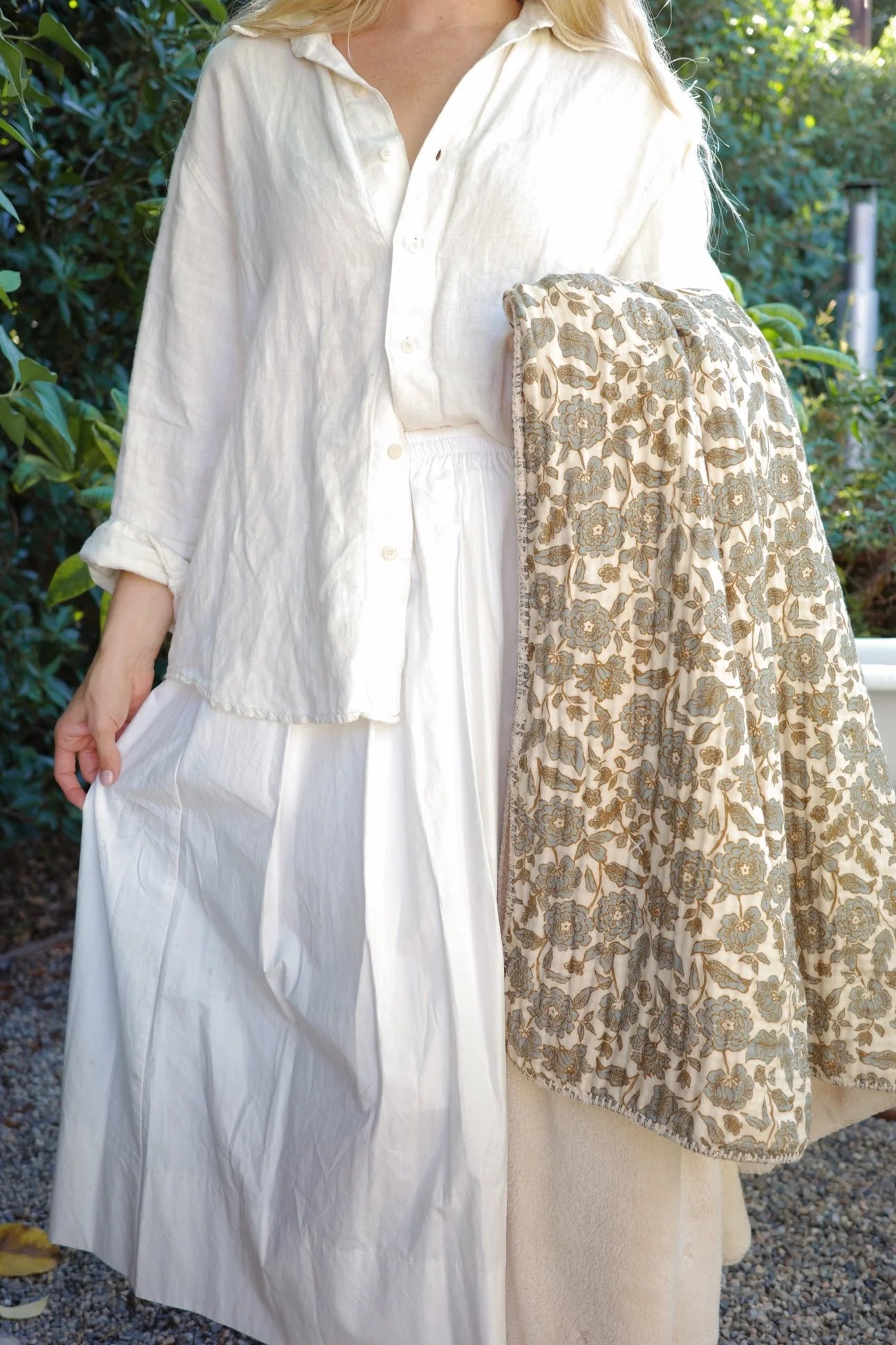 House No.23 Floral Gauze Sherpa Cotton Blanket Buttercream-House No. 23-Thistle Hill