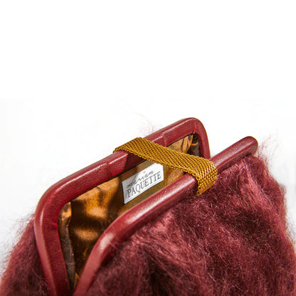 Marian Paquette Susan Mohair Clutch with Vintage Chain Wine