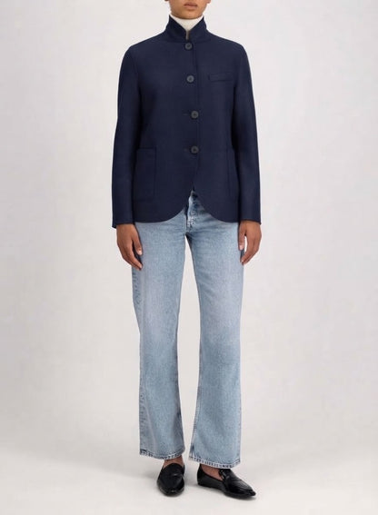 Harris Wharf Stand Up Collar Blazer Navy Blue-Harris Wharf London-Thistle Hill