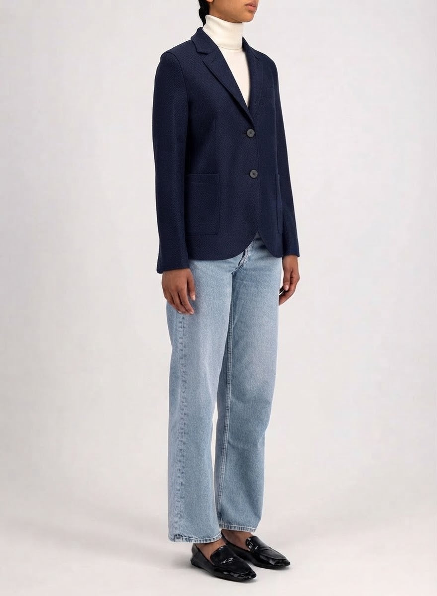 Harris Wharf Stand Up Collar Blazer Navy Blue-Harris Wharf London-Thistle Hill