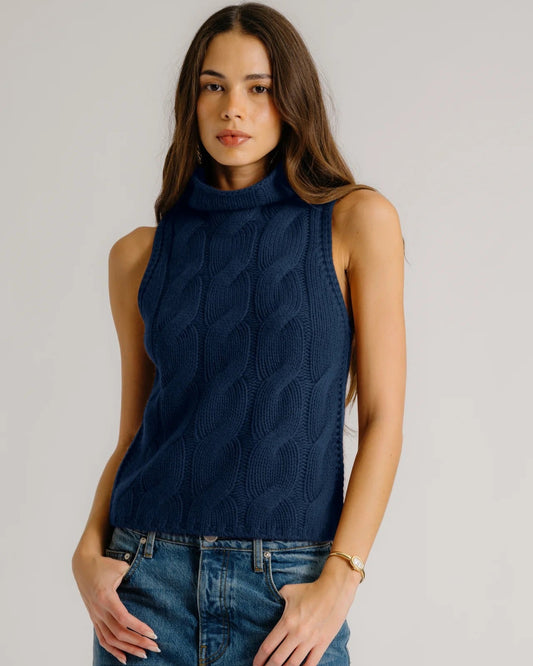 Sablyn Salvia Sleeveless Cable Turtleneck Midnight Navy-Sablyn-Thistle Hill