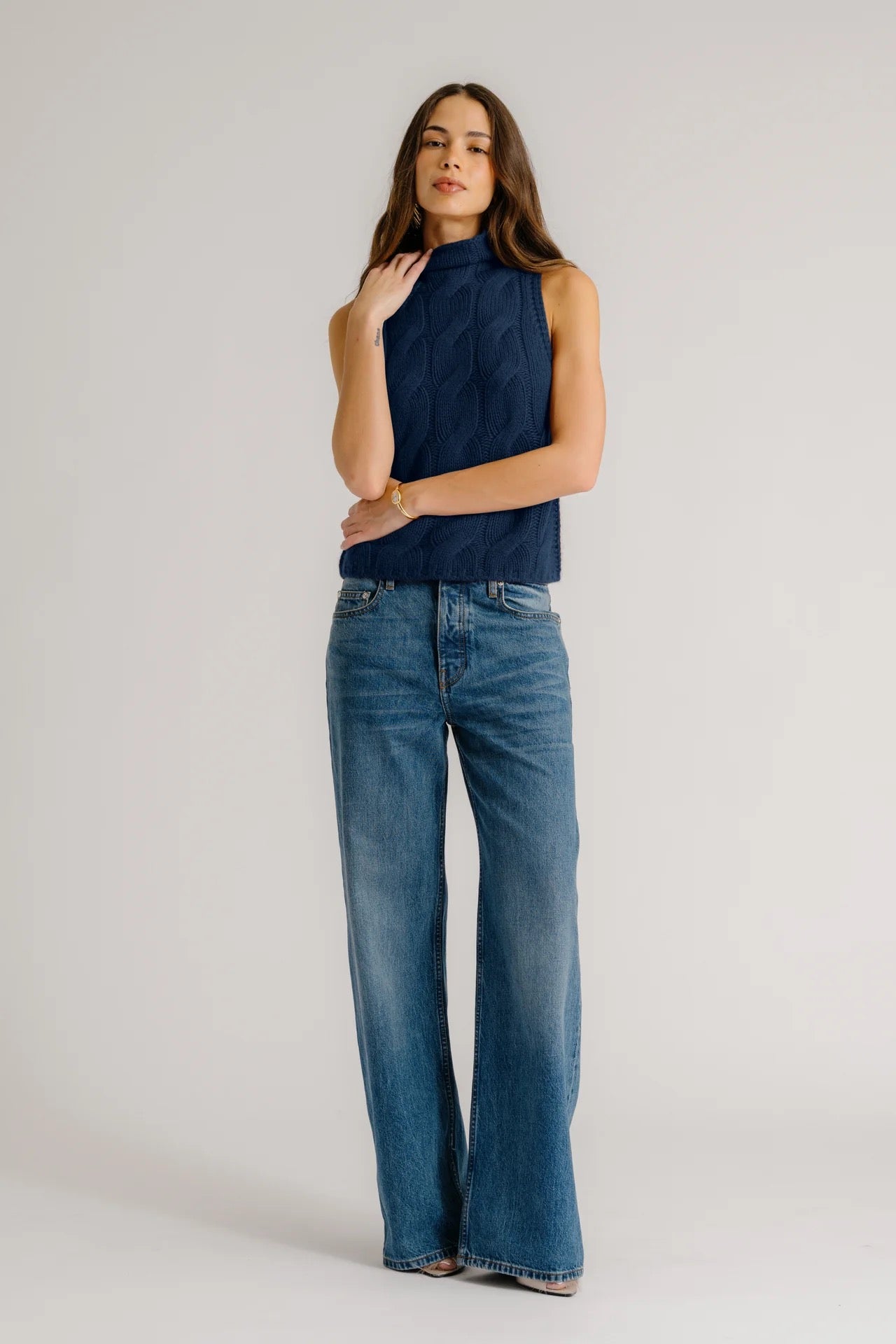 Sablyn Salvia Sleeveless Cable Turtleneck Midnight Navy-Sablyn-Thistle Hill
