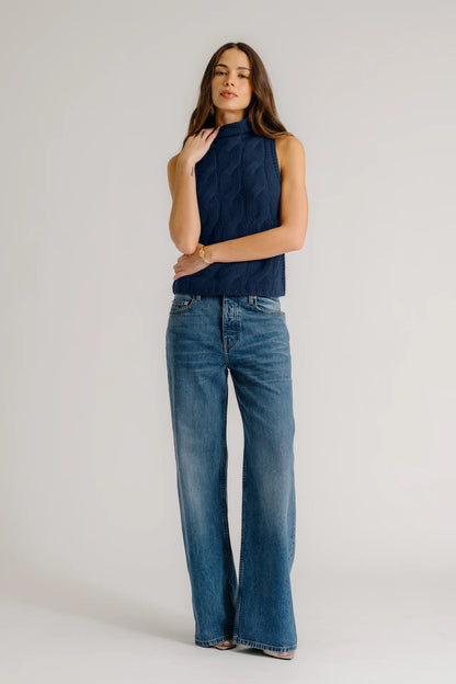 Sablyn Salvia Sleeveless Cable Turtleneck Midnight Navy-Sablyn-Thistle Hill