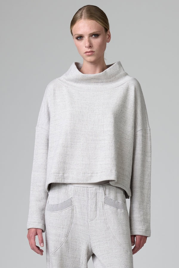 Transit Comfort Fit Turtleneck Knit in micro-patterned wool and cotton Chalk-Transit-Thistle Hill
