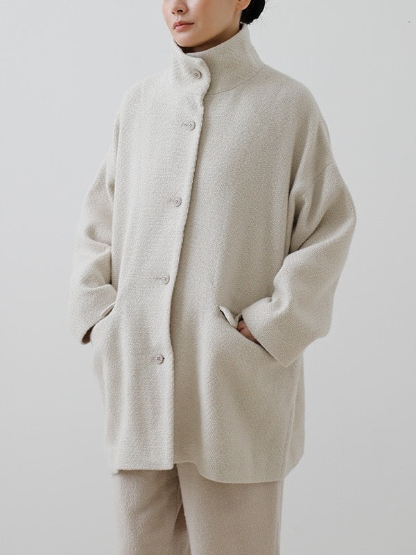Evam Eva Renew Wool Stand Short Coat Ivory-Evam Eva-Thistle Hill