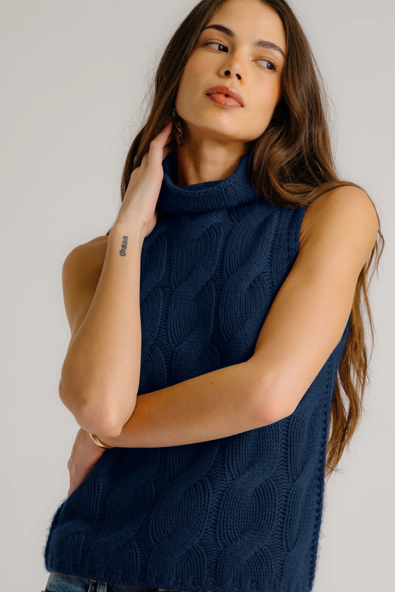 Sablyn Salvia Sleeveless Cable Turtleneck Midnight Navy-Sablyn-Thistle Hill