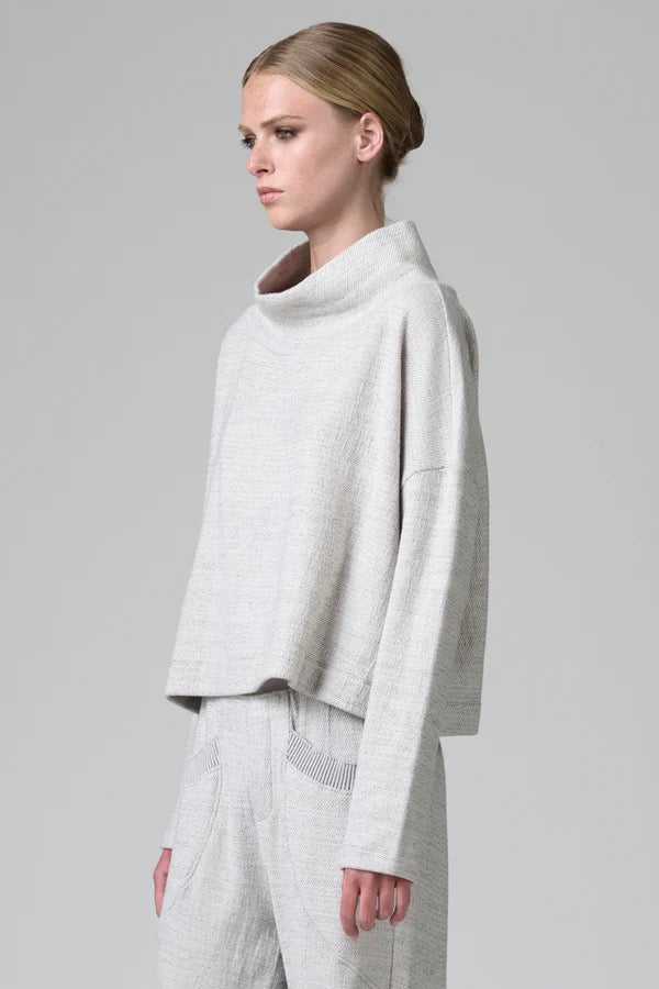 Transit Comfort Fit Turtleneck Knit in micro-patterned wool and cotton Chalk-Transit-Thistle Hill