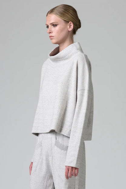 Transit Comfort Fit Turtleneck Knit in micro-patterned wool and cotton Chalk-Transit-Thistle Hill