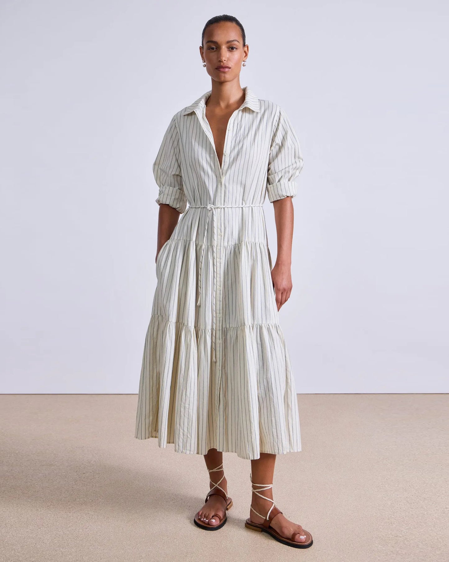 Apiece Apart Anna Maxi Dress Pina Stripes Cream & Navy-Apiece Apart-Thistle Hill