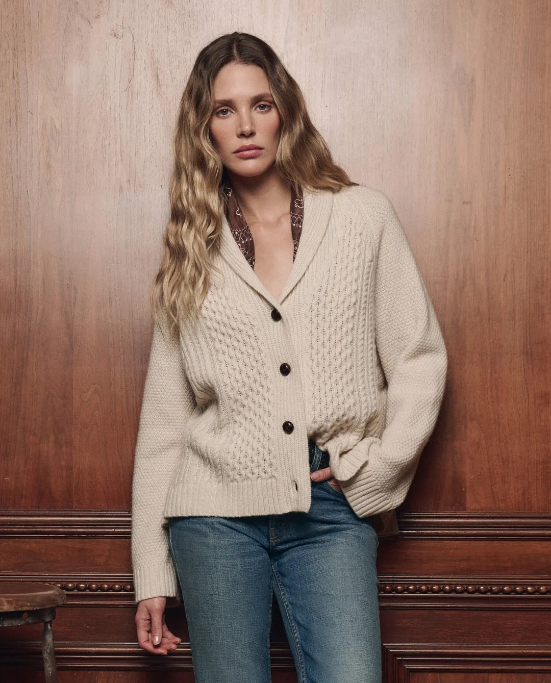 The Great Cashmere Cable Lodge Cardigan Cream-The Great-Thistle Hill