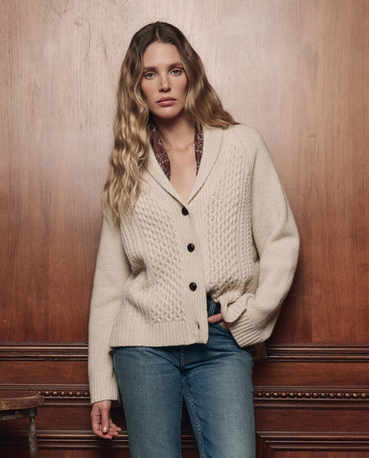 The Great Cashmere Cable Lodge Cardigan Cream-The Great-Thistle Hill