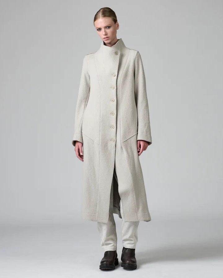 Transit Long Slim Fit Coat with High Collar in Stone & Nut Herringbone-Transit-Thistle Hill