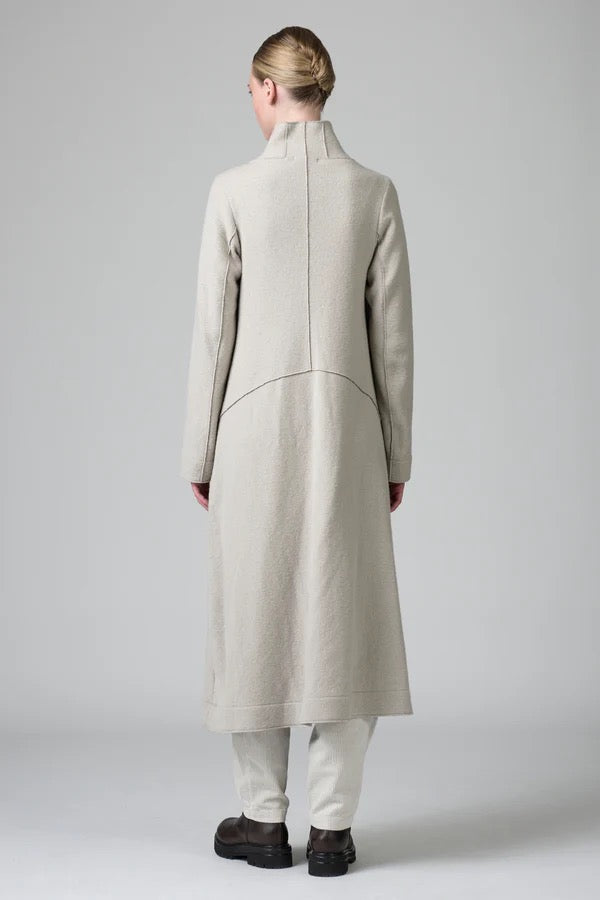 Transit Long Slim Fit Coat with High Collar in Stone & Nut Herringbone-Transit-Thistle Hill