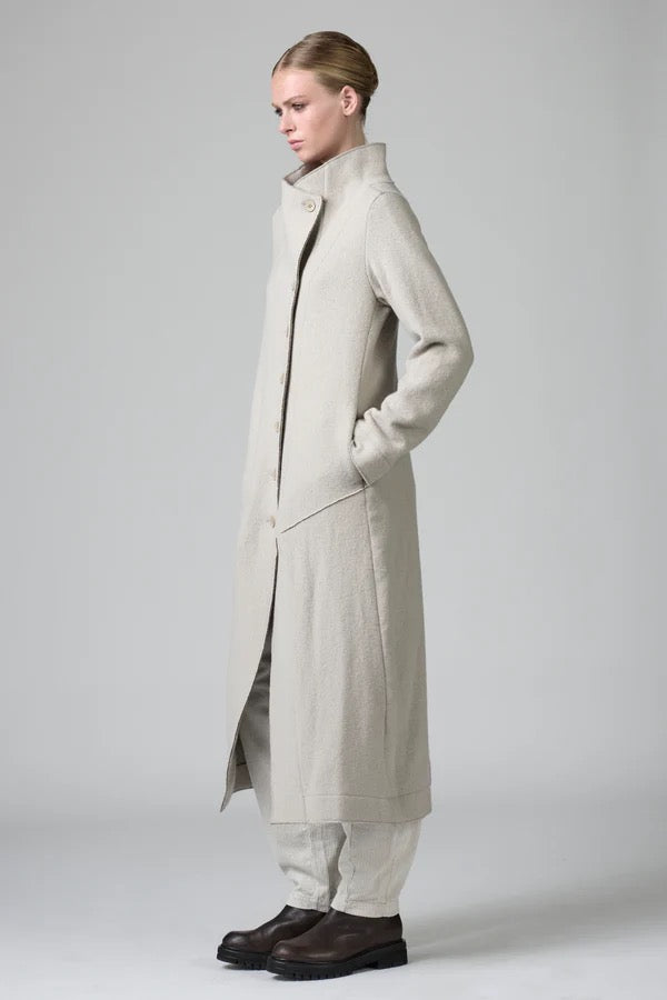 Transit Long Slim Fit Coat with High Collar in Stone & Nut Herringbone-Transit-Thistle Hill