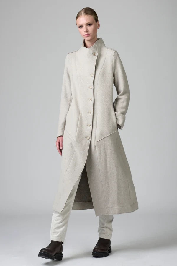 Transit Long Slim Fit Coat with High Collar in Stone & Nut Herringbone-Transit-Thistle Hill