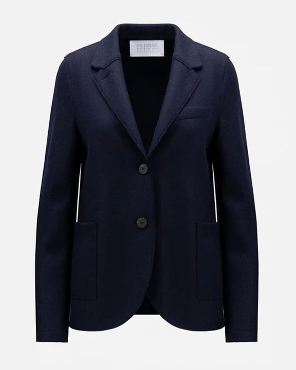 Harris Wharf London Stand Up Collar Blazer Light Pressed Wool Navy Blue-Harris Wharf London-Thistle Hill