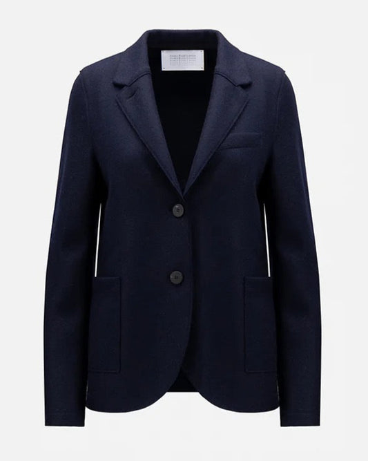 Harris Wharf London Stand Up Collar Blazer Light Pressed Wool Navy Blue-Harris Wharf London-Thistle Hill