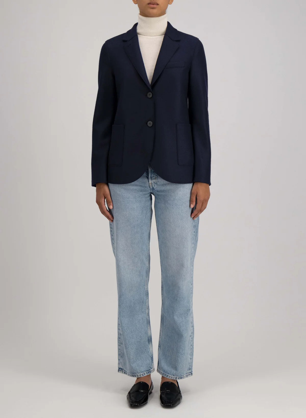 Harris Wharf London Stand Up Collar Blazer Light Pressed Wool Navy Blue-Harris Wharf London-Thistle Hill