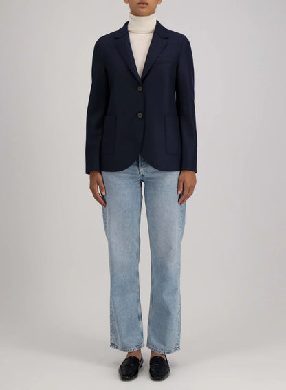 Harris Wharf London Stand Up Collar Blazer Light Pressed Wool Navy Blue-Harris Wharf London-Thistle Hill
