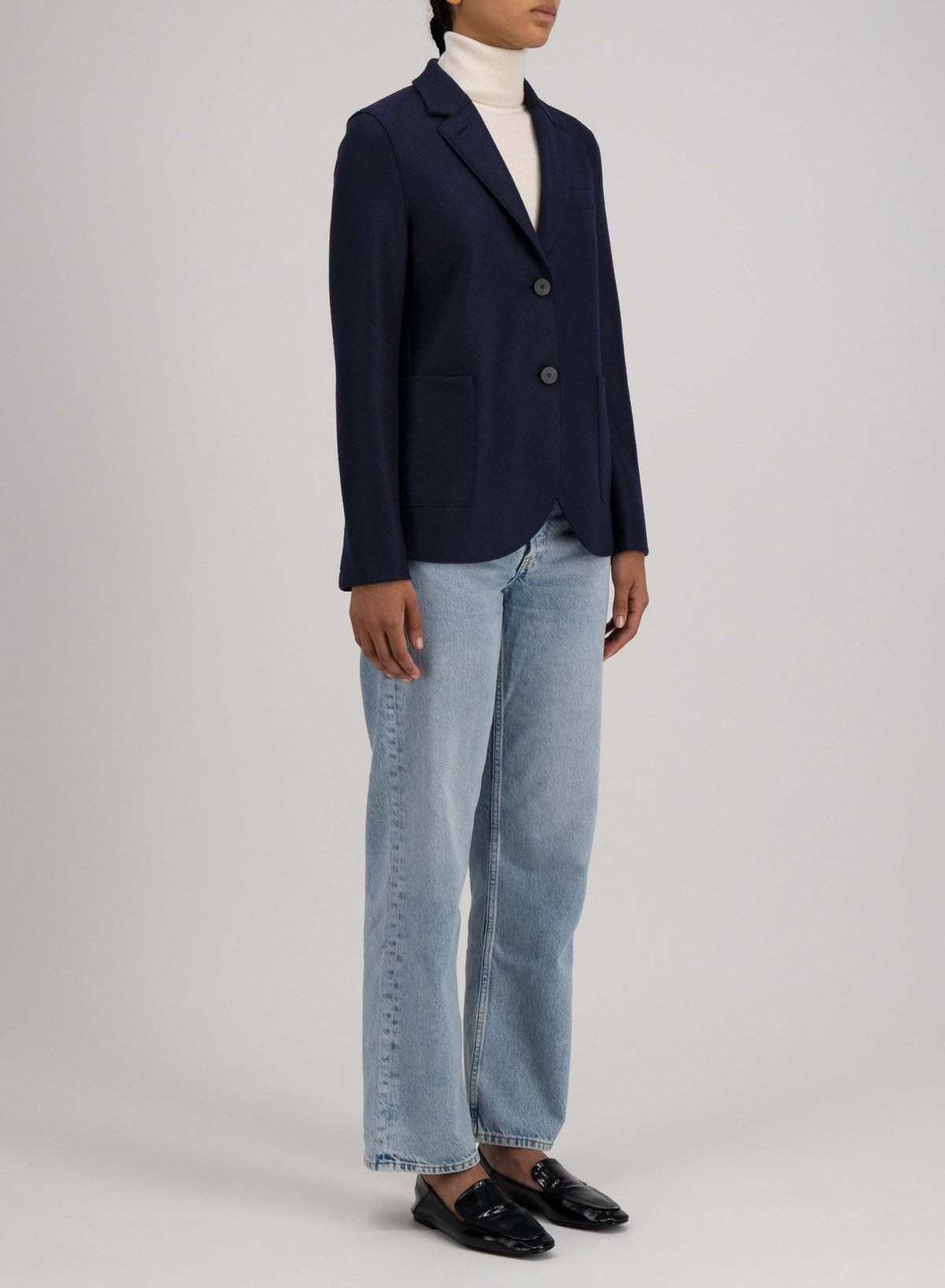 Harris Wharf London Stand Up Collar Blazer Light Pressed Wool Navy Blue-Harris Wharf London-Thistle Hill