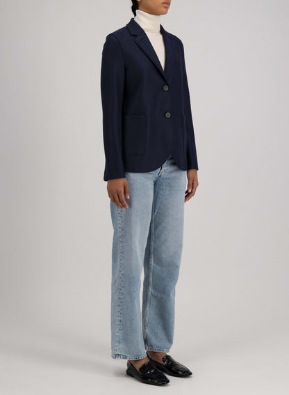 Harris Wharf London Stand Up Collar Blazer Light Pressed Wool Navy Blue-Harris Wharf London-Thistle Hill