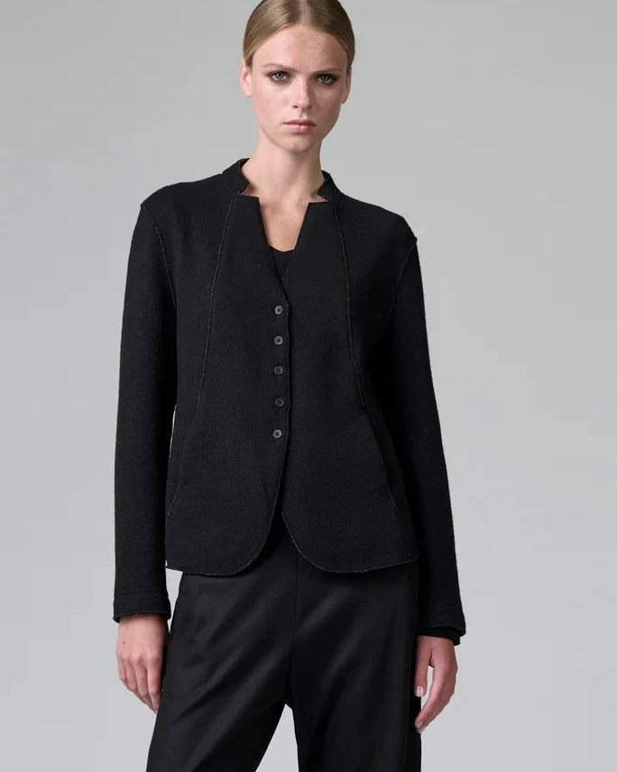 Transit V-neck Wool Jacket in Black-Transit-Thistle Hill